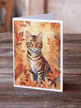 Load image into Gallery viewer, Toyger Cat in Fall Leaves Greeting Cards - Blank Note Cards – 8-Pack of Artist-Designed Cards with Envelopes