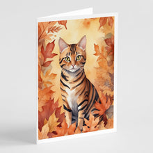 Load image into Gallery viewer, Toyger Cat in Fall Leaves Greeting Cards - Blank Note Cards – 8-Pack of Artist-Designed Cards with Envelopes