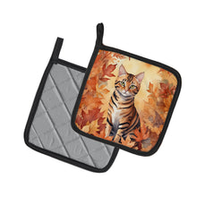 Load image into Gallery viewer, Toyger Cat in Fall Leaves Pot Holders - Set of 2 Decorative Kitchen Helpers | Made in the USA