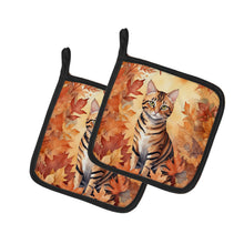 Load image into Gallery viewer, Toyger Cat in Fall Leaves Pot Holders - Set of 2 Decorative Kitchen Helpers | Made in the USA