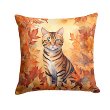 Load image into Gallery viewer, Toyger Cat in Fall Leaves Throw Pillow - 14x14 Decorative Pillow – Art for Your Home &amp; Patio