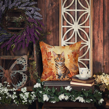 Load image into Gallery viewer, Toyger Cat in Fall Leaves Throw Pillow