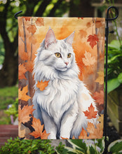 Load image into Gallery viewer, Turkish Angora Cat Fall Garden Flag - Cat in Fall Leaves - Cat-Themed Seasonal Yard Decor