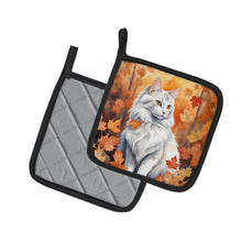 Load image into Gallery viewer, Turkish Angora Cat in Fall Leaves Pot Holders - Set of 2 Decorative Kitchen Helpers | Made in the USA