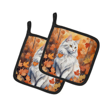 Load image into Gallery viewer, Turkish Angora Cat in Fall Leaves Pot Holders - Set of 2 Decorative Kitchen Helpers | Made in the USA