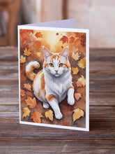 Load image into Gallery viewer, Turkish Van Cat in Fall Leaves Greeting Cards - Blank Note Cards – 8-Pack of Artist-Designed Cards with Envelopes