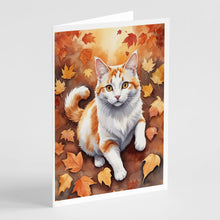 Load image into Gallery viewer, Turkish Van Cat in Fall Leaves Greeting Cards - Blank Note Cards – 8-Pack of Artist-Designed Cards with Envelopes