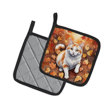 Load image into Gallery viewer, Turkish Van Cat in Fall Leaves Pot Holders - Set of 2 Decorative Kitchen Helpers | Made in the USA