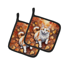 Load image into Gallery viewer, Turkish Van Cat in Fall Leaves Pot Holders - Set of 2 Decorative Kitchen Helpers | Made in the USA