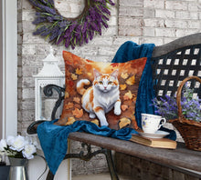 Load image into Gallery viewer, Turkish Van Cat in Fall Leaves Throw Pillow