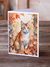 Load image into Gallery viewer, Ural Rex Cat in Fall Leaves Greeting Cards - Blank Note Cards – 8-Pack of Artist-Designed Cards with Envelopes