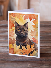 Load image into Gallery viewer, York Chocolate Cat in Fall Leaves Greeting Cards - Blank Note Cards – 8-Pack of Artist-Designed Cards with Envelopes