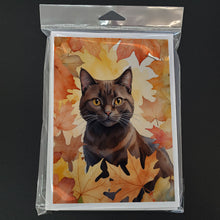 Load image into Gallery viewer, York Chocolate Cat in Fall Leaves Greeting Cards - Blank Note Cards – 8-Pack of Artist-Designed Cards with Envelopes
