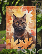 Load image into Gallery viewer, York Chocolate Cat Fall Garden Flag - Cat in Fall Leaves - Cat-Themed Seasonal Yard Decor