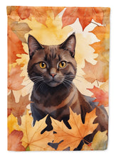 Load image into Gallery viewer, York Chocolate Cat Fall Garden Flag - Cat in Fall Leaves - Cat-Themed Seasonal Yard Decor