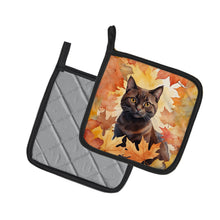 Load image into Gallery viewer, York Chocolate Cat in Fall Leaves Pot Holders - Set of 2 Decorative Kitchen Helpers | Made in the USA