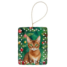 Load image into Gallery viewer, Abyssinian Cat By the Christmas Tree Porcelain Ornament