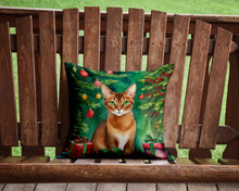 Load image into Gallery viewer, Abyssinian Cat By the Christmas Tree Throw Pillow - 14x14 Decorative Pillow – Art for Your Home &amp; Patio