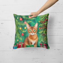 Load image into Gallery viewer, Abyssinian Cat By the Christmas Tree Throw Pillow