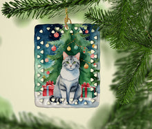 Load image into Gallery viewer, Aegean Cat By the Christmas Tree Porcelain Ornament