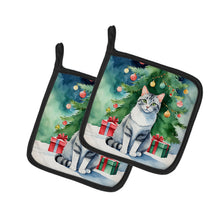 Load image into Gallery viewer, Aegean Cat By the Christmas Tree Pot Holders - Set of 2 Decorative Kitchen Helpers | Made in the USA