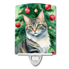 Load image into Gallery viewer, American Bobtail Cat By the Christmas Tree Ceramic Night Light