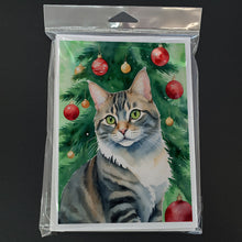 Load image into Gallery viewer, American Bobtail Cat By the Christmas Tree Greeting Cards - Blank Note Cards – 8-Pack of Artist-Designed Cards with Envelopes