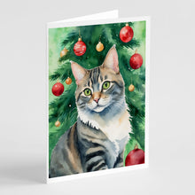 Load image into Gallery viewer, American Bobtail Cat By the Christmas Tree Greeting Cards - Blank Note Cards – 8-Pack of Artist-Designed Cards with Envelopes