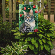 Load image into Gallery viewer, American Bobtail Christmas Garden Flag - Cat by the Christmas Tree - Cat-Themed Holiday Yard Decor