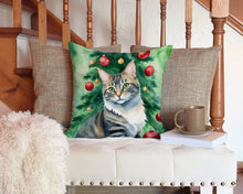 Load image into Gallery viewer, American Bobtail Cat By the Christmas Tree Throw Pillow - 14x14 Decorative Pillow – Art for Your Home &amp; Patio