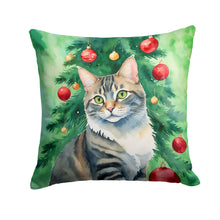 Load image into Gallery viewer, American Bobtail Cat By the Christmas Tree Throw Pillow - 14x14 Decorative Pillow – Art for Your Home &amp; Patio