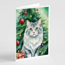 Load image into Gallery viewer, American Curl Cat By the Christmas Tree Greeting Cards - Blank Note Cards – 8-Pack of Artist-Designed Cards with Envelopes