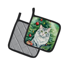 Load image into Gallery viewer, American Curl Cat By the Christmas Tree Pot Holders - Set of 2 Decorative Kitchen Helpers | Made in the USA