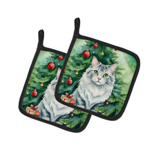 Load image into Gallery viewer, American Curl Cat By the Christmas Tree Pot Holders - Set of 2 Decorative Kitchen Helpers | Made in the USA