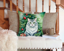 Load image into Gallery viewer, American Curl Cat By the Christmas Tree Throw Pillow - 14x14 Decorative Pillow – Art for Your Home &amp; Patio