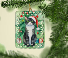 Load image into Gallery viewer, American Polydactyl Cat By the Christmas Tree Porcelain Ornament