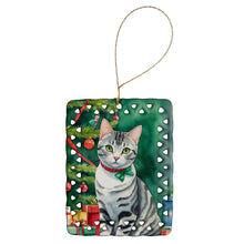 Load image into Gallery viewer, American Shorthair Cat By the Christmas Tree Porcelain Ornament