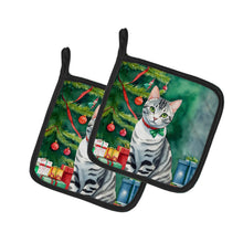 Load image into Gallery viewer, American Shorthair Cat By the Christmas Tree Pot Holders - Set of 2 Decorative Kitchen Helpers | Made in the USA