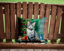 Load image into Gallery viewer, American Shorthair Cat By the Christmas Tree Throw Pillow - 14x14 Decorative Pillow – Art for Your Home &amp; Patio