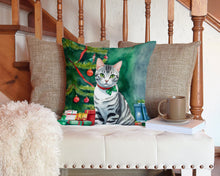 Load image into Gallery viewer, American Shorthair Cat By the Christmas Tree Throw Pillow - 14x14 Decorative Pillow – Art for Your Home &amp; Patio