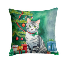 Load image into Gallery viewer, American Shorthair Cat By the Christmas Tree Throw Pillow - 14x14 Decorative Pillow – Art for Your Home &amp; Patio