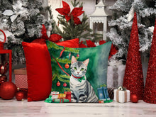 Load image into Gallery viewer, American Shorthair Cat By the Christmas Tree Throw Pillow