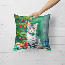 Load image into Gallery viewer, American Shorthair Cat By the Christmas Tree Throw Pillow