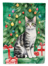 Load image into Gallery viewer, American Wirehair Christmas Garden Flag - Cat by the Christmas Tree - Cat-Themed Holiday Yard Decor