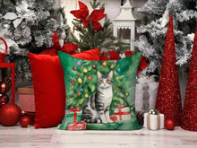 Load image into Gallery viewer, American Wirehair Cat By the Christmas Tree Throw Pillow
