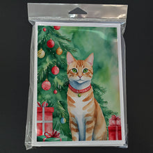Load image into Gallery viewer, Arabian Mau Cat By the Christmas Tree Greeting Cards - Blank Note Cards – 8-Pack of Artist-Designed Cards with Envelopes