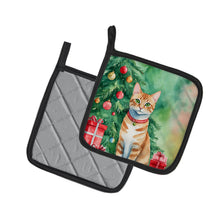 Load image into Gallery viewer, Arabian Mau Cat By the Christmas Tree Pot Holders - Set of 2 Decorative Kitchen Helpers | Made in the USA
