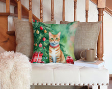Load image into Gallery viewer, Arabian Mau Cat By the Christmas Tree Throw Pillow - 14x14 Decorative Pillow – Art for Your Home &amp; Patio