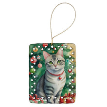 Load image into Gallery viewer, Asian Cat By the Christmas Tree Porcelain Ornament