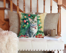 Load image into Gallery viewer, Asian Cat By the Christmas Tree Throw Pillow - 14x14 Decorative Pillow – Art for Your Home &amp; Patio